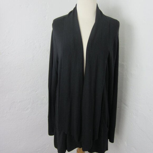 Athleta Open Front Cardigan Duster L Black Draped Front Comfy Minimalist Pockets - Picture 1 of 5